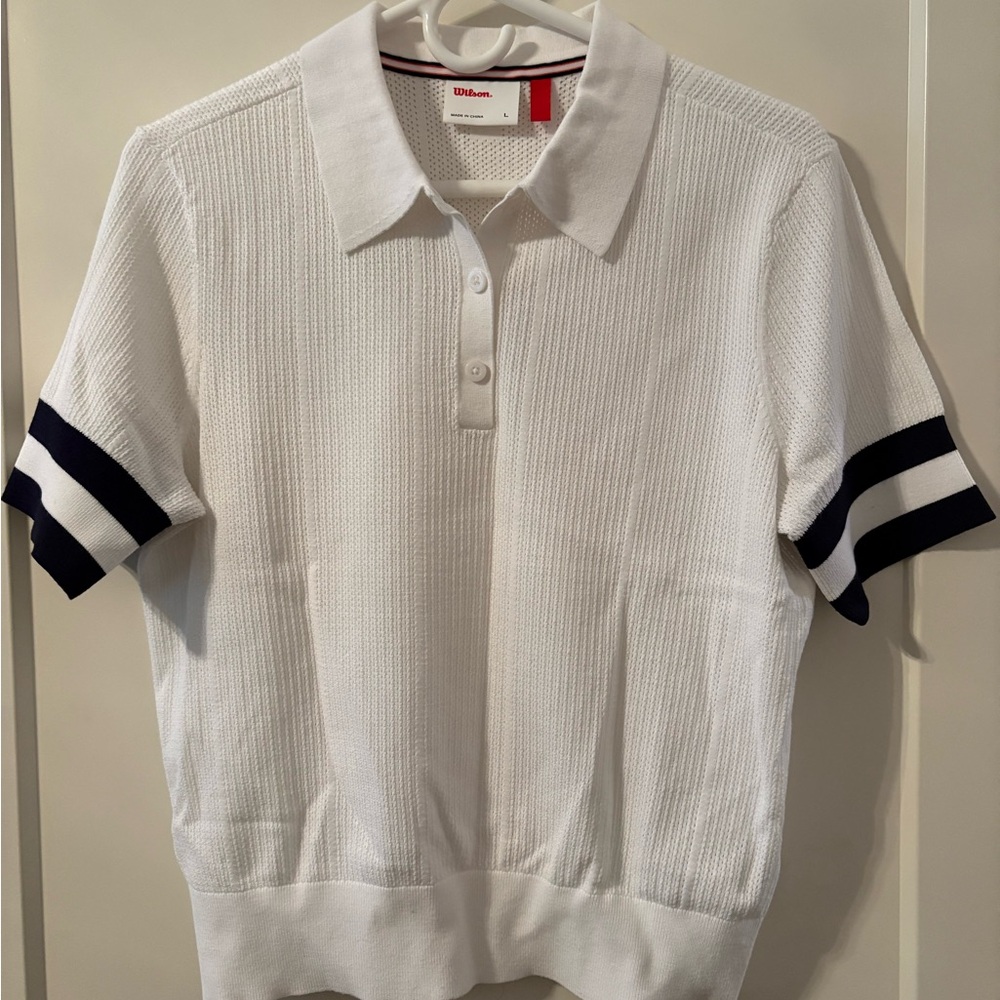 Wilson Essex Polo Courtside White Sweater Knit Tennis Pickleball Golf Polo